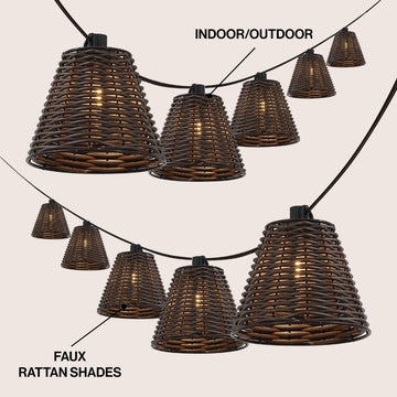 Payton 10-Light Indoor/Outdoor 10 ft. Classic Cottage Incandescent G40 Faux-Rattan Shaded String Lights